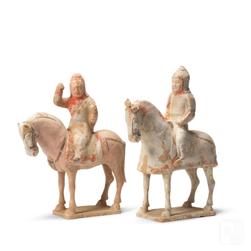 北齊及唐 騎士俑兩件 | TWO POTTERY MODELS OF EQUESTRIAN WARRIORS